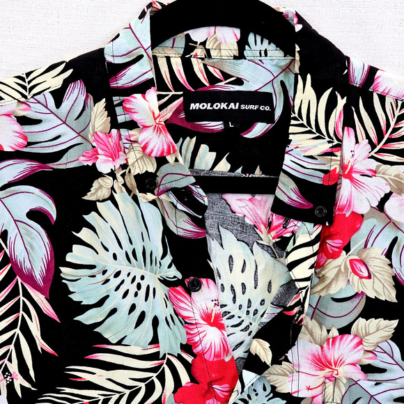 Molokai Surf Co. Men's Short Sleeve Button Down Hawaiian Shirt Size Large NWT - Picture 2 of 8
